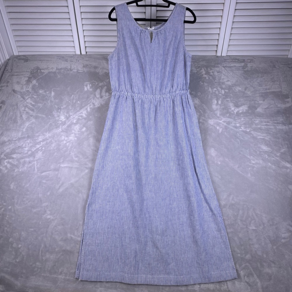 Talbots Blue White Striped Linen Cotton Maxi Dress Sleeveless Petite 10P ID4976 - Picture 2 of 8